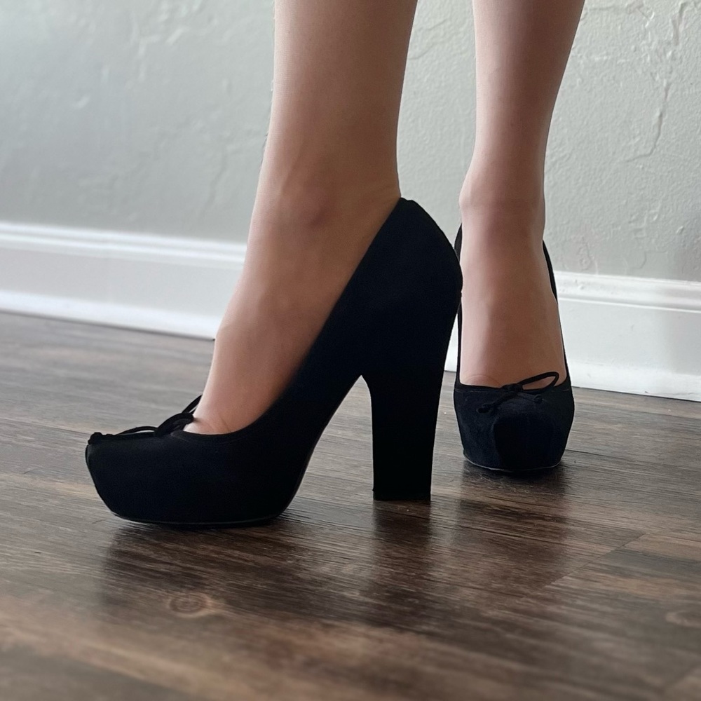 Dior Ballet Core Square Toe Black Suede Thick High Heels Square